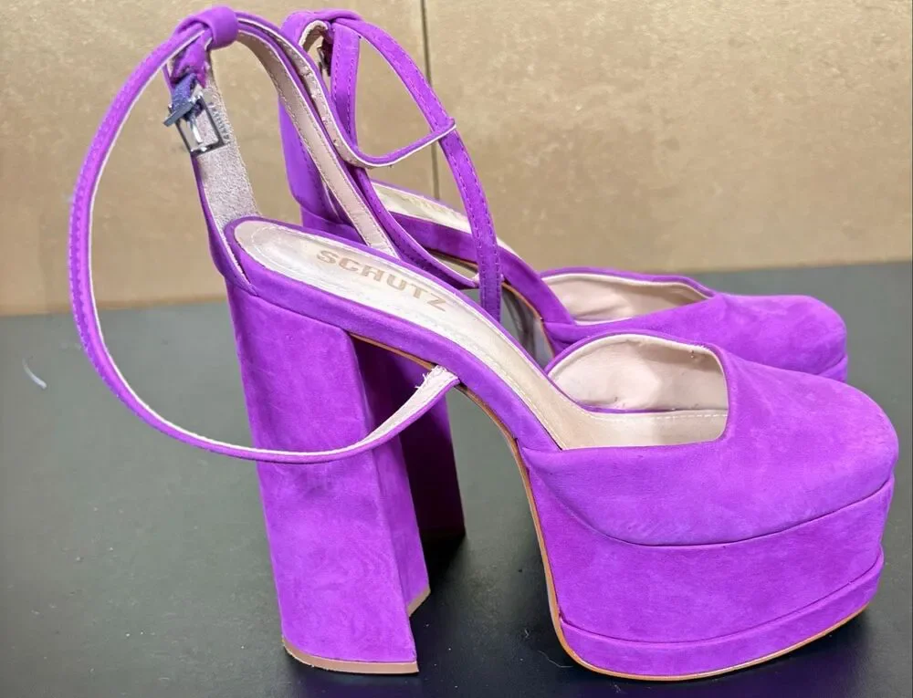 SCHUTZ Luan Ankle Strap Platform Pump Violet Suede Size